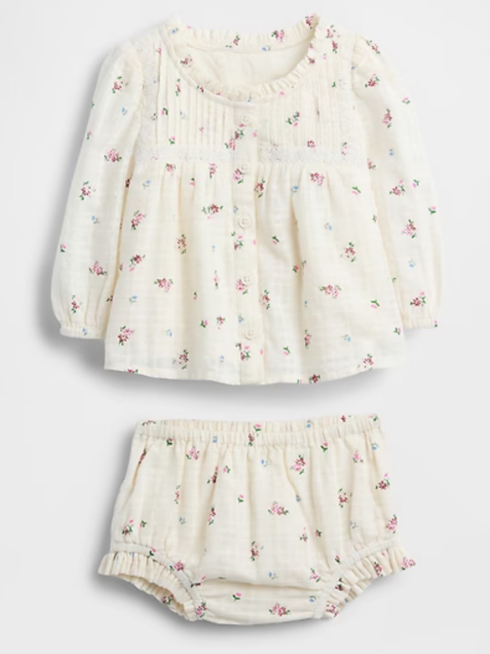 Gap Baby Floral Cotton Two-Piece Set - Cream with Pink Flowers